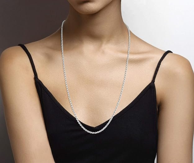 miabella long chain necklace silver