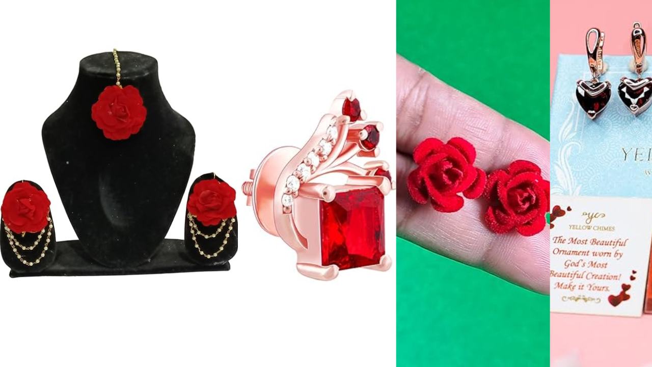 red rose earrings