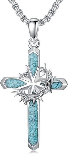 Blue Stone Cross with Thorns

